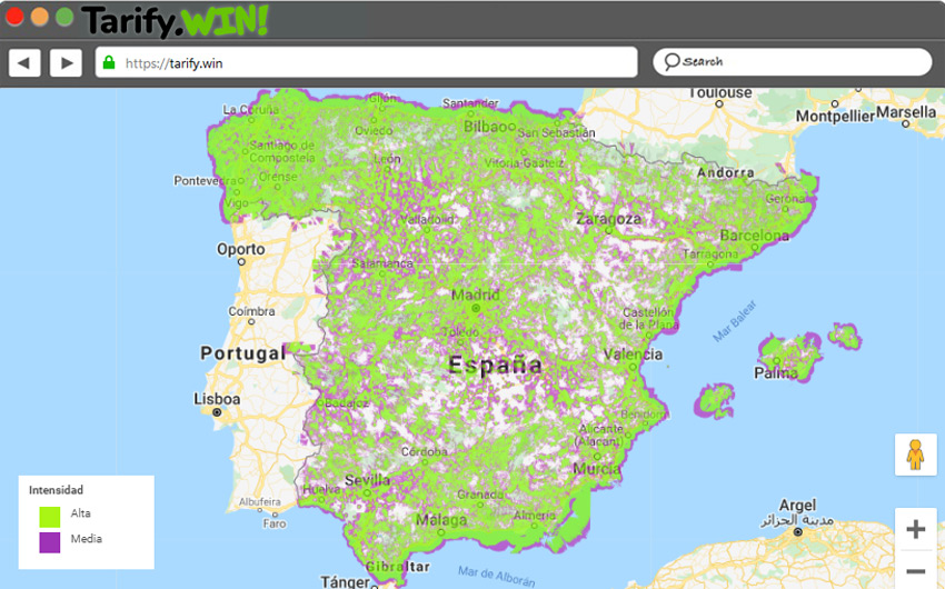 Mapa de cobertura de Internet Móvil 4G en España de Movistar