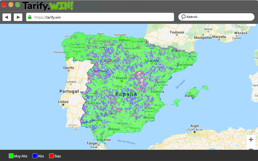 Mapa de cobertura de Internet Móvil 4G en España