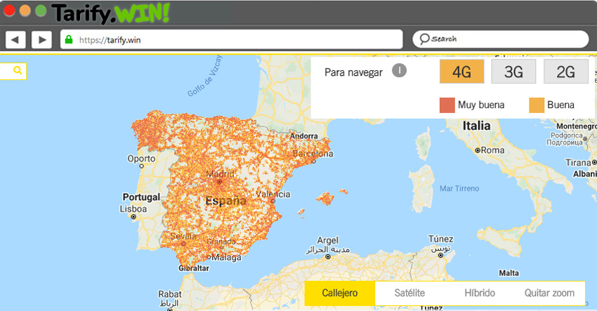 Mapa de cobertura de Internet Móvil 4G en España de Yoigo